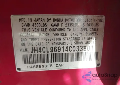 2004 Acura Tsx z USA, uszkodzony, nr VIN JH4CL96914C033901